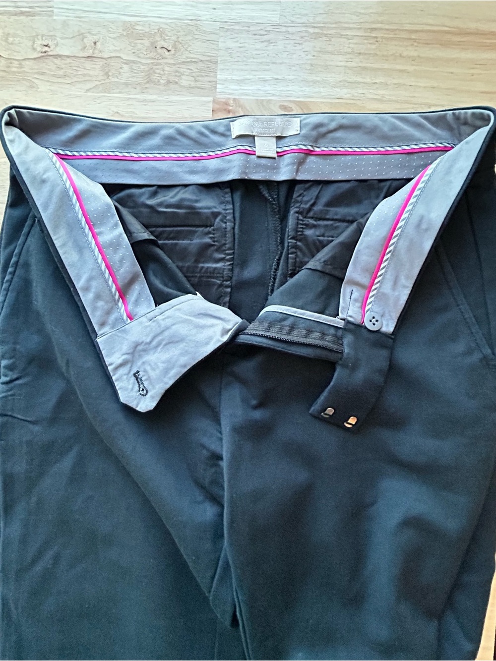 Banana Republic Black Chinos with Gray Waistband and Pink Trim